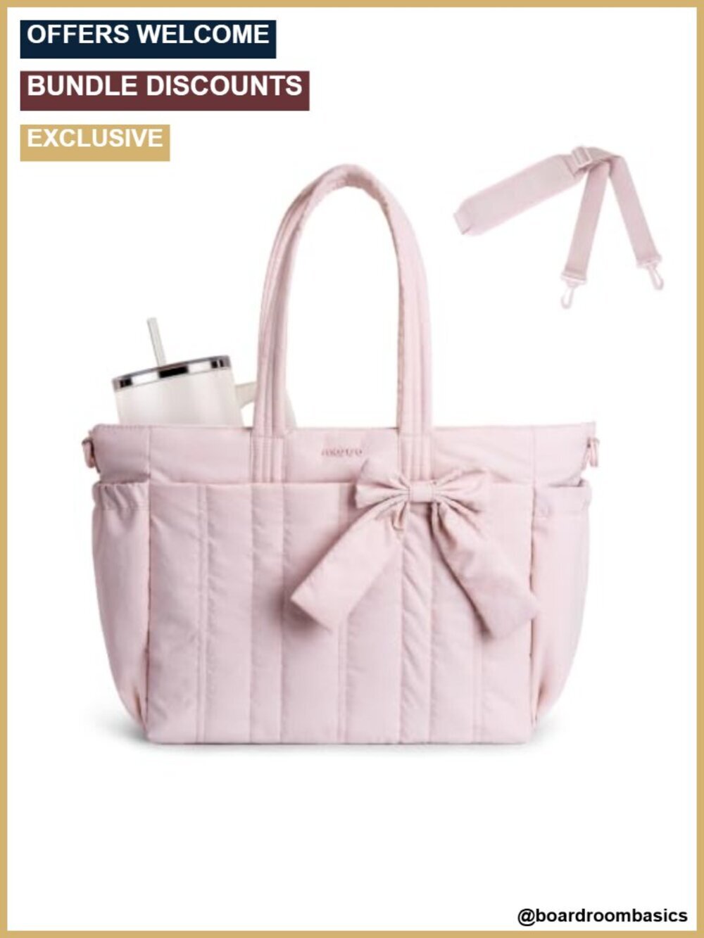 Puffy Quilted Laptop Tote Bag with Cup Holder, 15-16 inch, Lightweight,